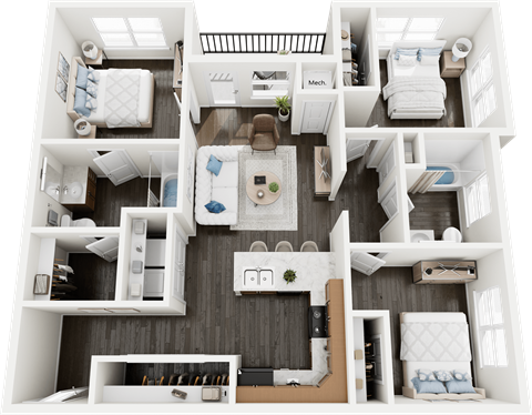 Floor plan for 3 beds, 2 baths, 1079 sqft